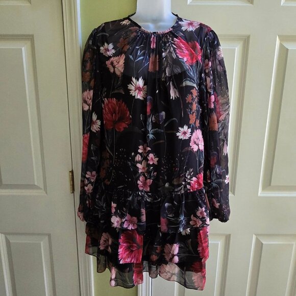 Ieena for Mac Duggal Long-Sleeve Ruffled Chiffon Floral Mini Dress Size 8 - Picture 2 of 14